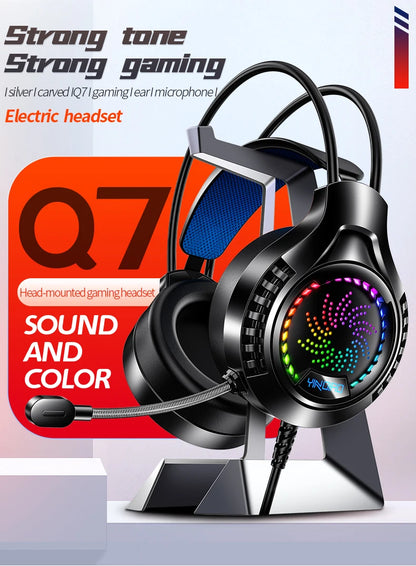 RGB Gaming Headset with Microphone 7.1 Surround HD Sound Stereo Dual 3.5mm USB  Wired Headphone For PS5 PC Laptop Phone