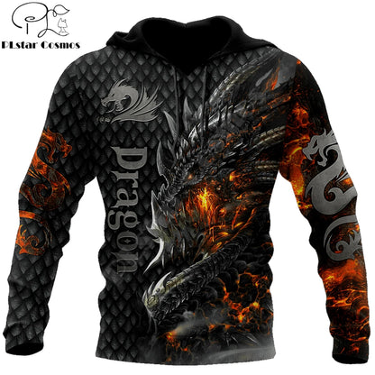 Wunderschöner Feuerdrache 3D-Allover-Print Herren-Hoodie Unisex-Kapuzenpullover Sweatshirt Herbst-Streetwear Freizeitjacke Trainingsanzug KJ749
