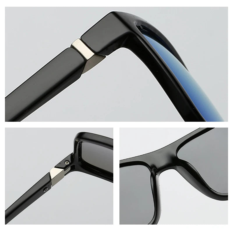 Klassiske sorte firkantede polariserede solbriller til mænd – modebriller med spejlglas i blå – unisex vintage solbriller med antirefleks til bilkørsel – UV400