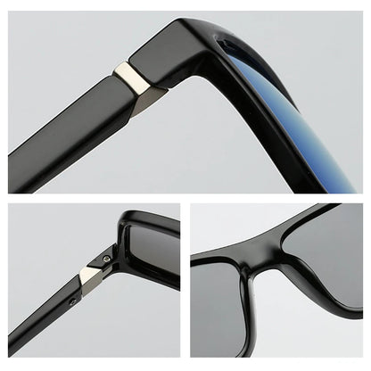 Klassiske sorte firkantede polariserede solbriller til mænd – modebriller med spejlglas i blå – unisex vintage solbriller med antirefleks til bilkørsel – UV400