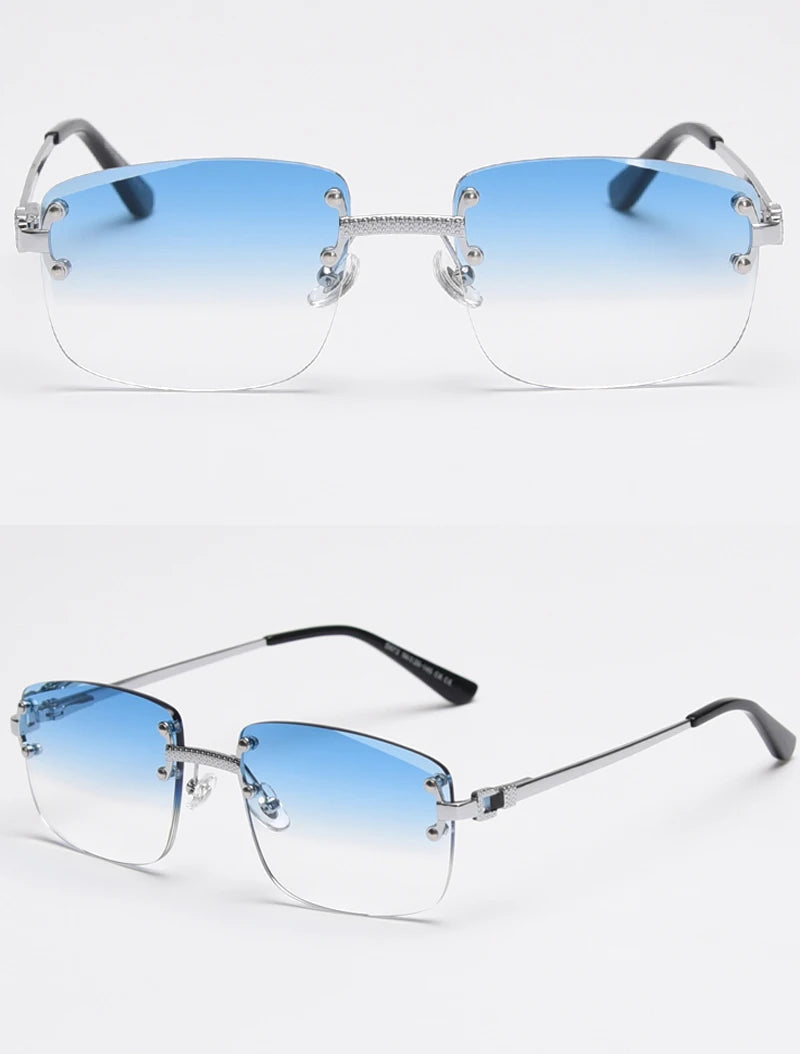 Kachawoo no frame square sunglasses women uv400 brown blue gradient lens metal rimless sun glasses for men popular high quality