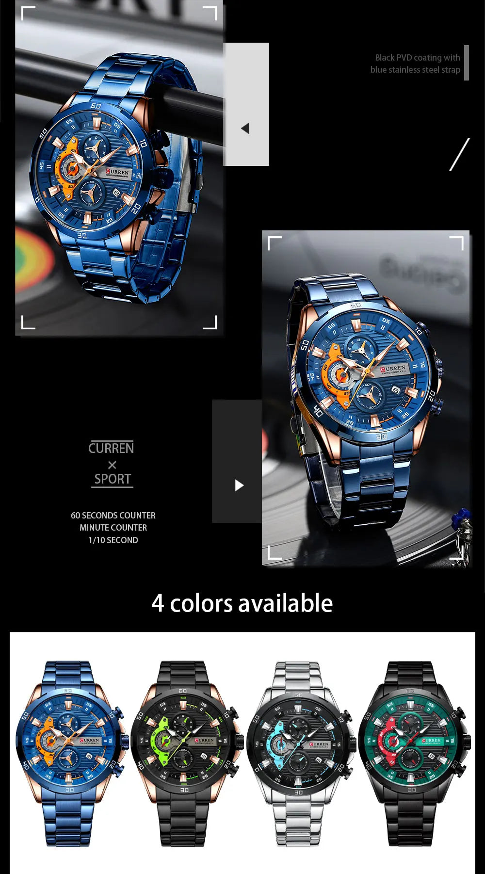 CURREN Men Watch Top Brand Luxury Sports Quartz Mens Watches Full Steel Waterproof Chronograph Wristwatch Men Relogio Masculino