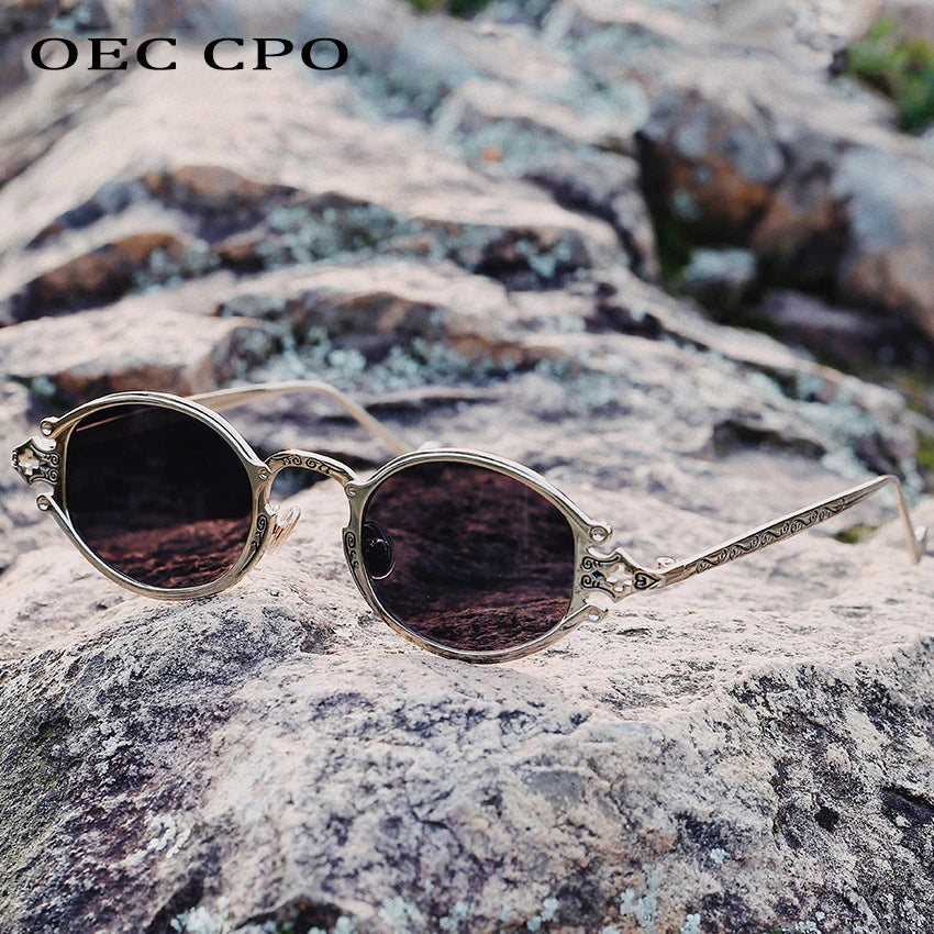 Cateye Street Shoot solbriller til mænd og kvinder, retro, steampunk, gotiske, ovale solbriller med udskåret metalstel, Gafas sol mujer