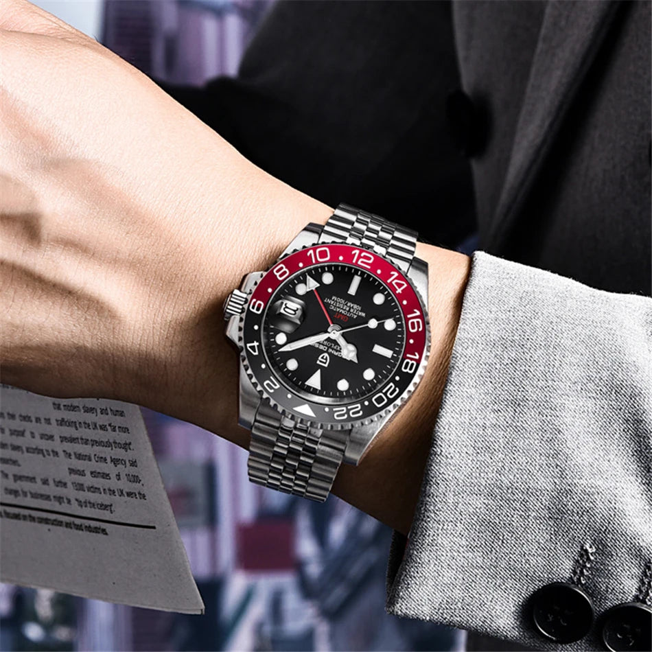 PAGANI DESIGN Men's Automatic Watches Sapphire Glass 40mm Ceramic GMT Mechanical Wristwatch Top Brand Sports Waterproof Men's Watch