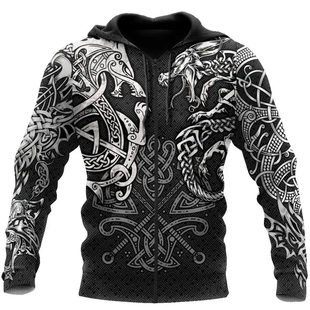 Fashion Hoodies Fenrir Wolf And Dragon Tattoo 3D All Over Printed Men's Sweatshirt Unisex Zip Pullover Casual Jacket DW0220