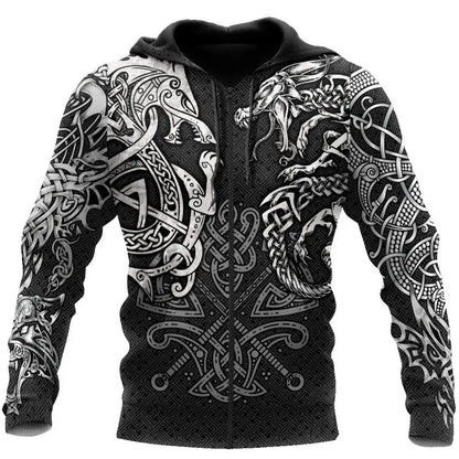 Fashion Hoodies Fenrir Wolf And Dragon Tattoo 3D All Over Printed Men's Sweatshirt Unisex Zip Pullover Casual Jacket DW0220