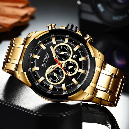 CURREN Montres pour hommes Top marque grande montre de sport de luxe hommes montres à quartz en acier militaire chronographe or conception horloge masculine