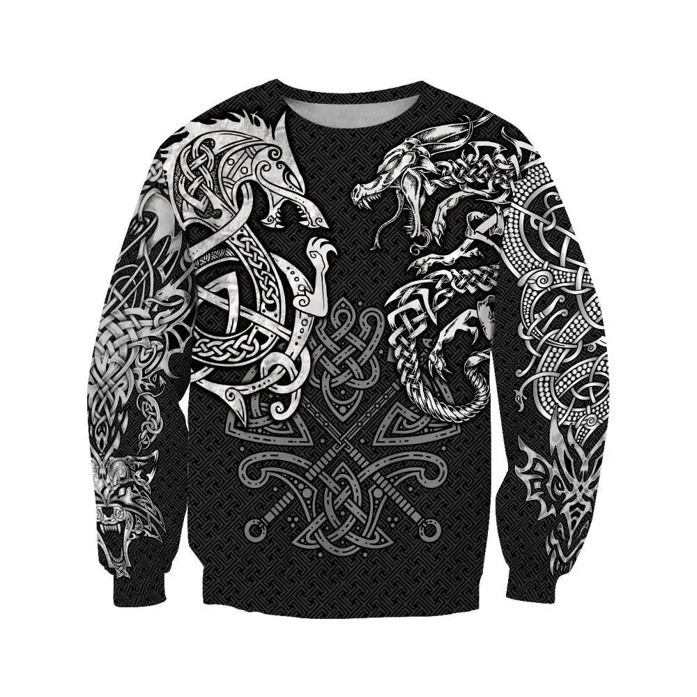 Fashion Hoodies Fenrir Wolf And Dragon Tattoo 3D All Over Printed Men's Sweatshirt Unisex Zip Pullover Casual Jacket DW0220