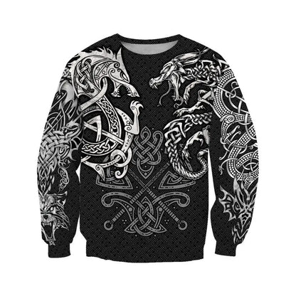 Fashion Hoodies Fenrir Wolf And Dragon Tattoo 3D All Over Printed Men's Sweatshirt Unisex Zip Pullover Casual Jacket DW0220
