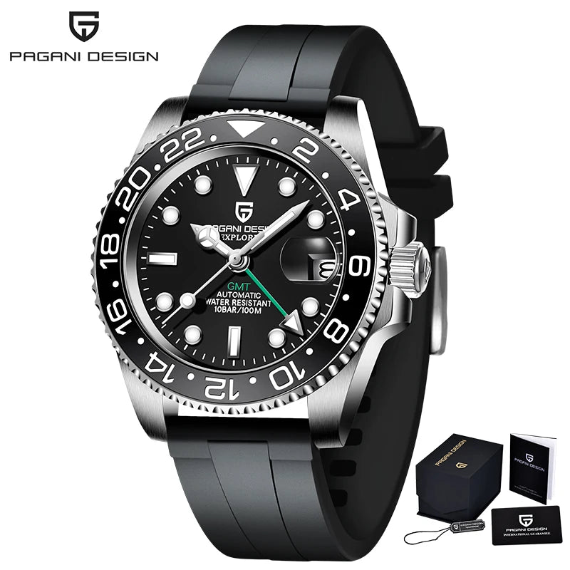 PAGANI DESIGN Men's Automatic Watches Sapphire Glass 40mm Ceramic GMT Mechanical Wristwatch Top Brand Sports Waterproof Men's Watch
