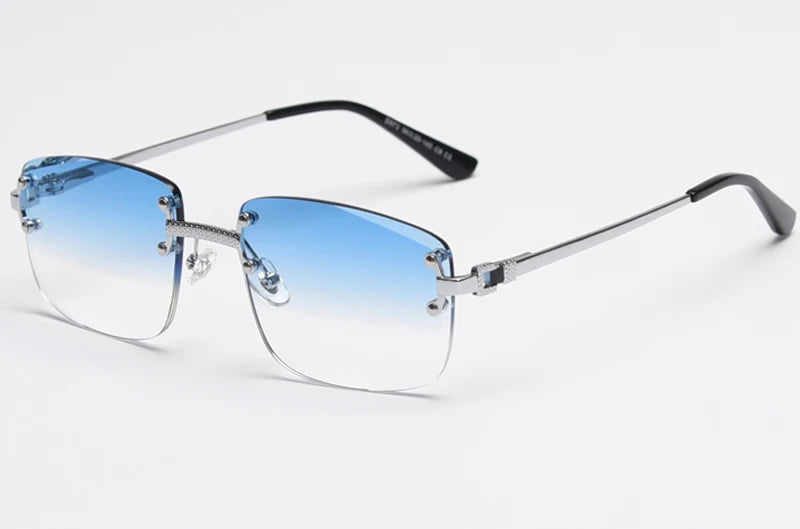 Kachawoo no frame square sunglasses women uv400 brown blue gradient lens metal rimless sun glasses for men popular high quality