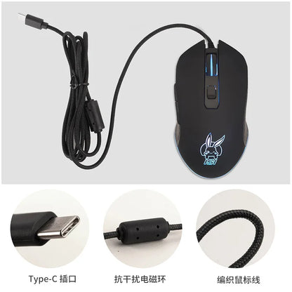 Цветна светеща мишка с USB-C и бутон за заглушаване за лаптоп с Type-C, геймърска мишка