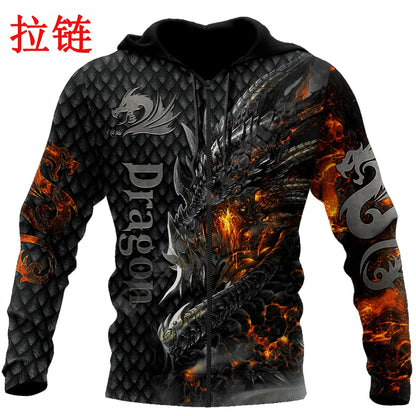 Wunderschöner Feuerdrache 3D-Allover-Print Herren-Hoodie Unisex-Kapuzenpullover Sweatshirt Herbst-Streetwear Freizeitjacke Trainingsanzug KJ749