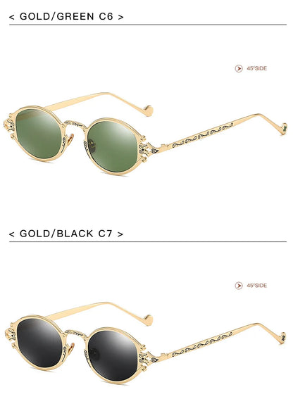 Cateye Street Shoot solbriller til mænd og kvinder, retro, steampunk, gotiske, ovale solbriller med udskåret metalstel, Gafas sol mujer