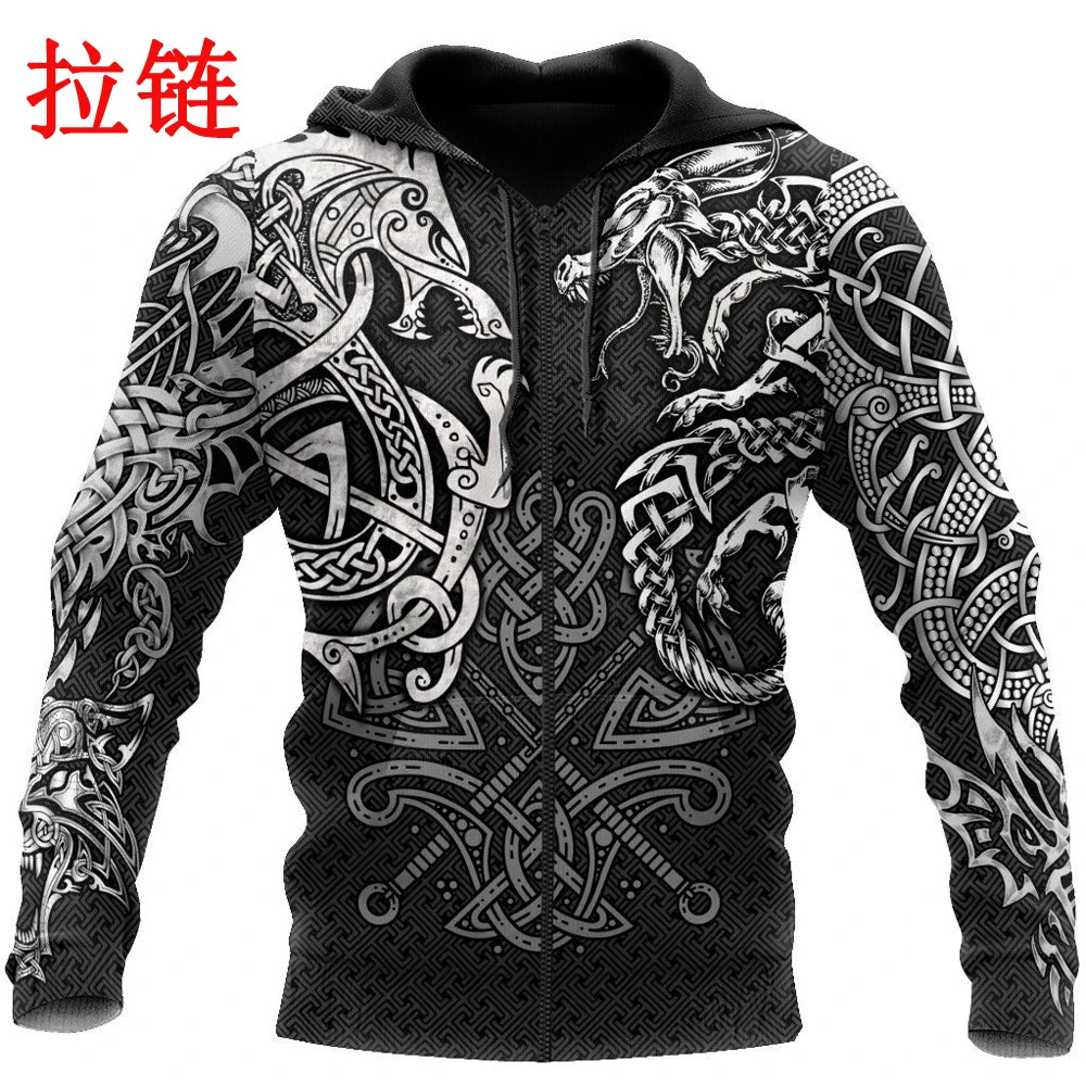 Fashion Hoodies Fenrir Wolf And Dragon Tattoo 3D All Over Printed Men's Sweatshirt Unisex Zip Pullover Casual Jacket DW0220