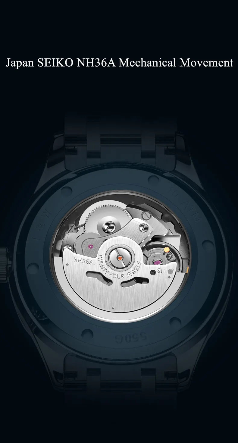 CARNIVAL Herren-Armbanduhr aus Wolfram – mechanische Luxusuhr mit NH36-Automatikwerk, wasserdicht