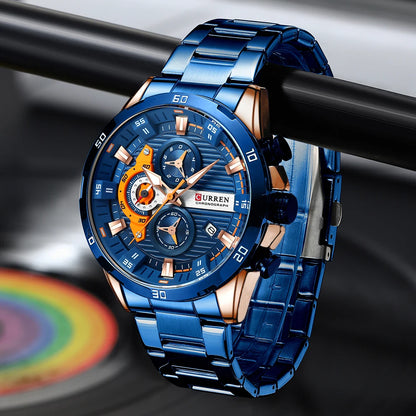 Herrenuhr CURREN – Sportlicher Luxus-Chronograph, Quarzwerk, komplett aus Edelstahl, wasserdicht