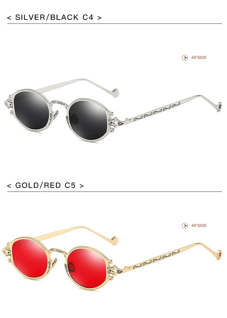 Cateye Street Shoot solbriller til mænd og kvinder, retro, steampunk, gotiske, ovale solbriller med udskåret metalstel, Gafas sol mujer