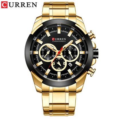 CURREN Montres pour hommes Top marque grande montre de sport de luxe hommes montres à quartz en acier militaire chronographe or conception horloge masculine
