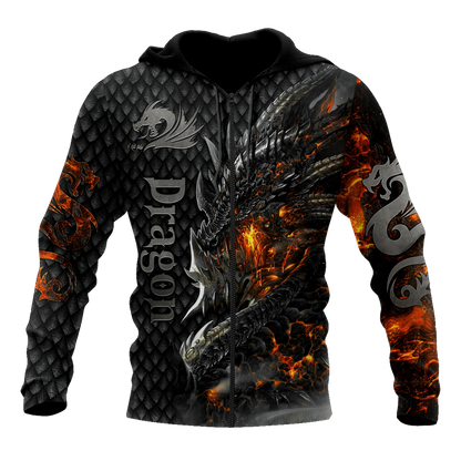 Wunderschöner Feuerdrache 3D-Allover-Print Herren-Hoodie Unisex-Kapuzenpullover Sweatshirt Herbst-Streetwear Freizeitjacke Trainingsanzug KJ749