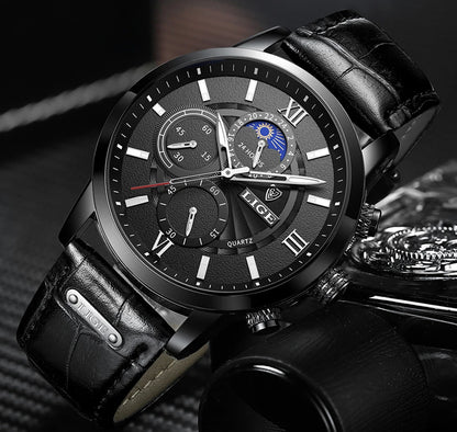 2025 New Men's Watches LIGE Top Brand Luxury Leather Casual Quartz Watch Men's Sport Waterproof Clock Watch Relogio Masculino+Box