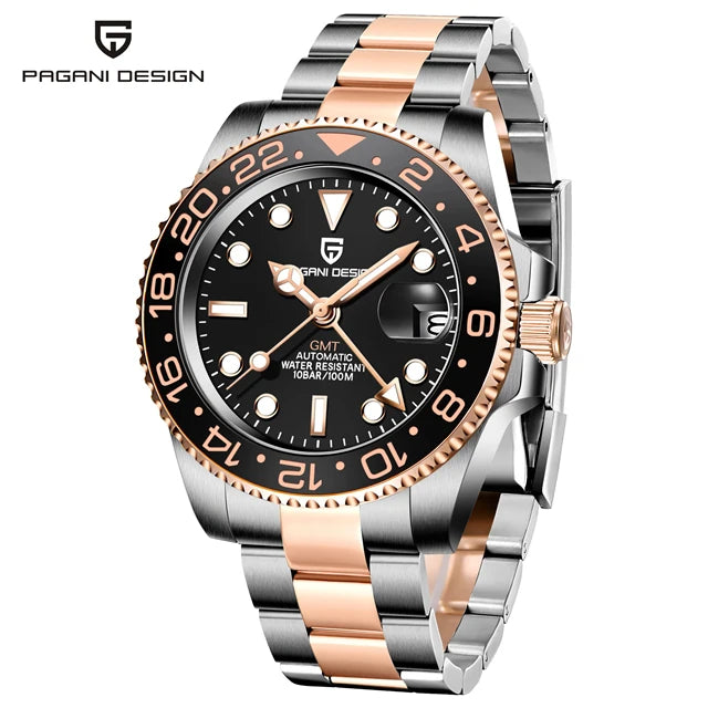 PAGANI DESIGN Men's Automatic Watches Sapphire Glass 40mm Ceramic GMT Mechanical Wristwatch Top Brand Sports Waterproof Men's Watch