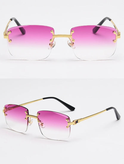 Kachawoo no frame square sunglasses women uv400 brown blue gradient lens metal rimless sun glasses for men popular high quality