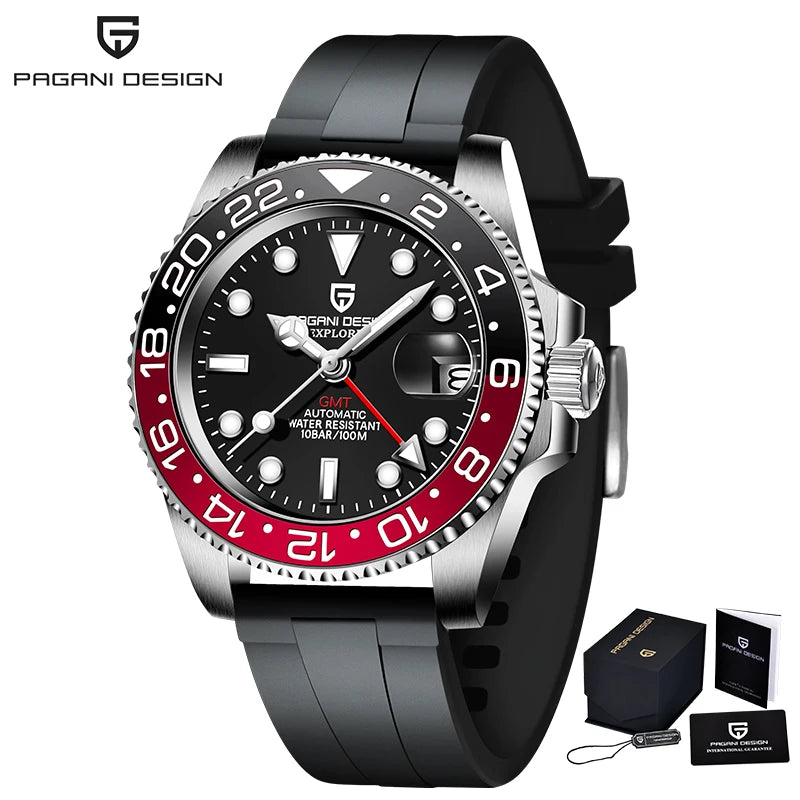 PAGANI DESIGN Men's Automatic Watches Sapphire Glass 40mm Ceramic GMT Mechanical Wristwatch Top Brand Sports Waterproof Men's Watch