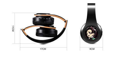 Demon Slayer Kamado Tanjirou Anime Bluetooth Headphones – Wireless Gaming Headset with Mic, TF Card Support, Deep Bass Anime Earphones V5.0