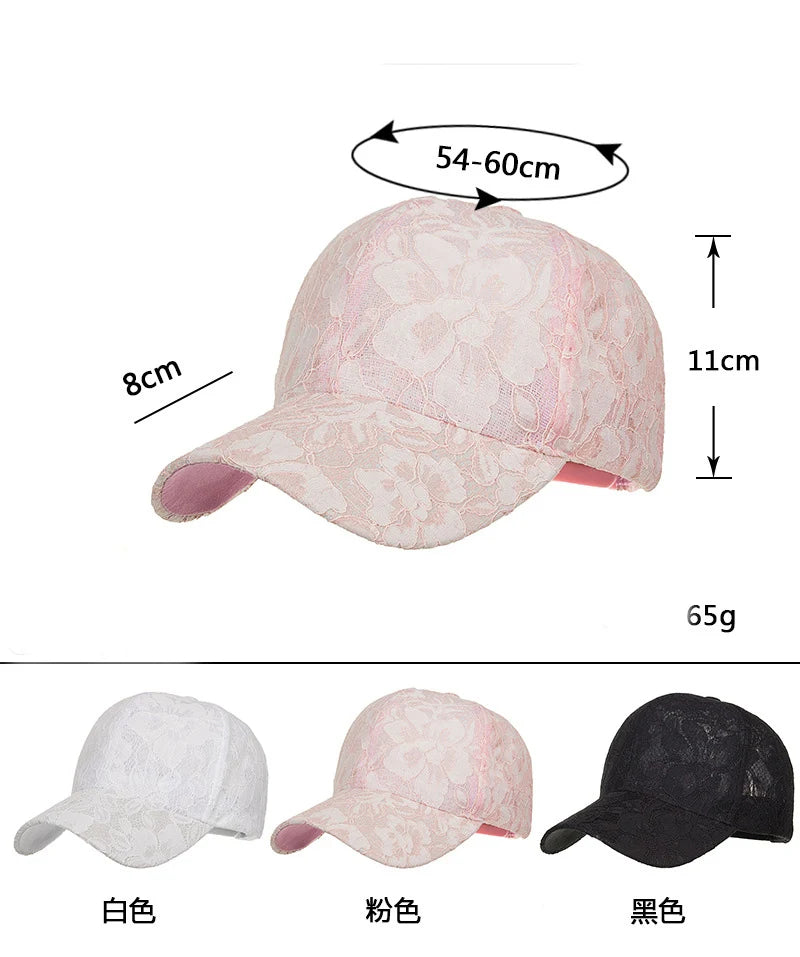 Czapki baseballowe dla kobiet na wiosnę i lato w stylu księżniczki, z koronką, haftem i siateczką w kwiaty, przewiewne czapki damskie typu snapback dla młodych dziewcząt BQ091