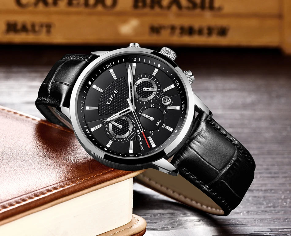 2025 New Men's Watches LIGE Top Brand Luxury Leather Casual Quartz Watch Men's Sport Waterproof Clock Watch Relogio Masculino+Box