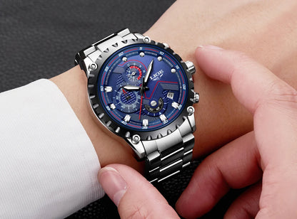 Relógio de homem LIGE – Relógio de quartzo moderno, marca de luxo, totalmente em aço, estilo profissional, resistente à água e desportivo – Entregue com caixa