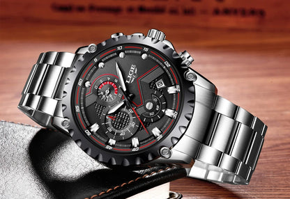Relógio de homem LIGE – Relógio de quartzo moderno, marca de luxo, totalmente em aço, estilo profissional, resistente à água e desportivo – Entregue com caixa