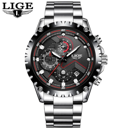 Relógio de homem LIGE – Relógio de quartzo moderno, marca de luxo, totalmente em aço, estilo profissional, resistente à água e desportivo – Entregue com caixa