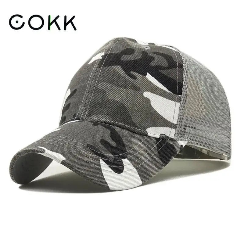 COKK Камуфлажна бейзболна шапка за мъже, Snapback, летни шапки за жени, дишаща спортна шапка от мрежа, шапка за слънце, слънцезащитна шапка, голф, регулируема, за възрастни
