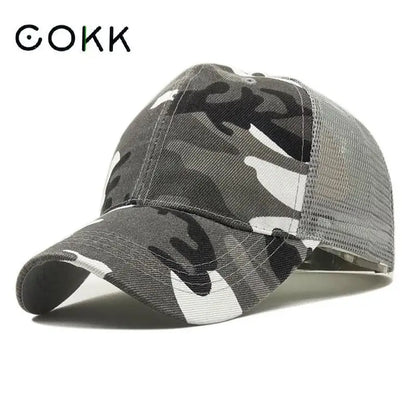 COKK Камуфлажна бейзболна шапка за мъже, Snapback, летни шапки за жени, дишаща спортна шапка от мрежа, шапка за слънце, слънцезащитна шапка, голф, регулируема, за възрастни