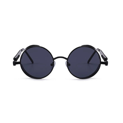 VIVIBEE Vintage Steampunk Red Sunglasses Men Round Punk Alloy Metal Retro Sun Glasses Women 2026 Goggles Gothic Style Shades
