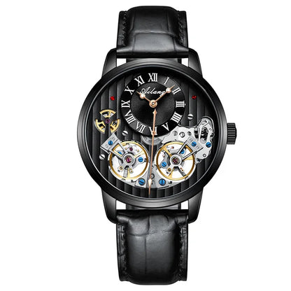 AILANG Top Brand Luxury Watch Men Automatic Luminous Black Clock Men Double Tourbillon Waterproof Mechanical Watch Relogio