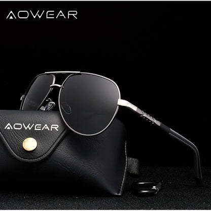 AOWEAR Aviation Polarized Sunglasses Men Aluminum Driving Mirror Sun Glasses Male Brand Designer Retro Eyewear Accessories gafas