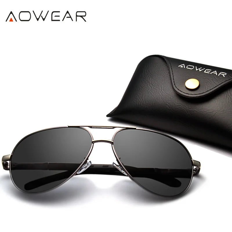 AOWEAR Aviation Polarized Sunglasses Men Aluminum Driving Mirror Sun Glasses Male Brand Designer Retro Eyewear Accessories gafas
