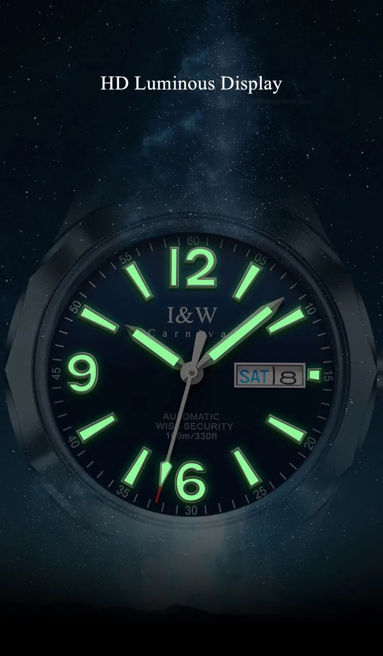 CARNIVAL Herren-Armbanduhr aus Wolfram – mechanische Luxusuhr mit NH36-Automatikwerk, wasserdicht