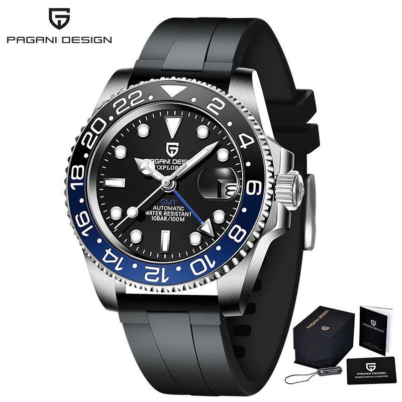 PAGANI DESIGN Men's Automatic Watches Sapphire Glass 40mm Ceramic GMT Mechanical Wristwatch Top Brand Sports Waterproof Men's Watch