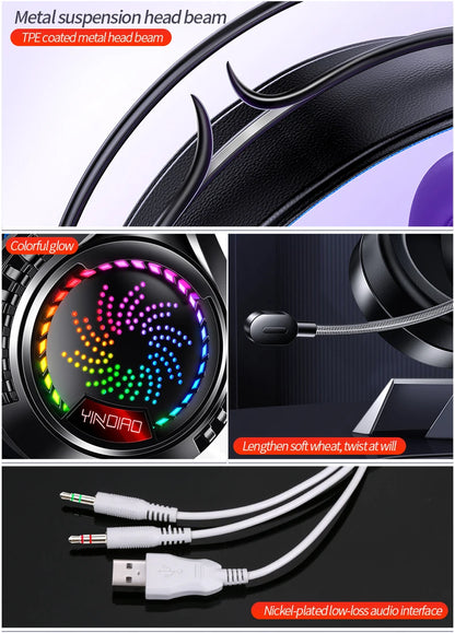 RGB Gaming Headset with Microphone 7.1 Surround HD Sound Stereo Dual 3.5mm USB  Wired Headphone For PS5 PC Laptop Phone