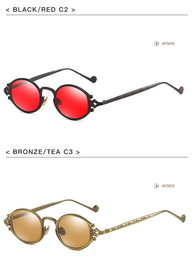 Cateye Street Shoot solbriller til mænd og kvinder, retro, steampunk, gotiske, ovale solbriller med udskåret metalstel, Gafas sol mujer