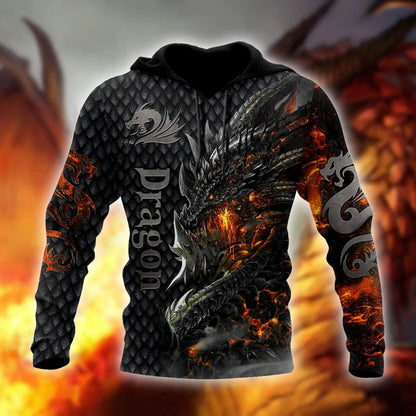 Wunderschöner Feuerdrache 3D-Allover-Print Herren-Hoodie Unisex-Kapuzenpullover Sweatshirt Herbst-Streetwear Freizeitjacke Trainingsanzug KJ749