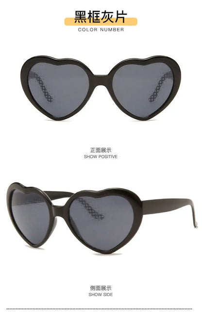 Love Heart Shaped Effects Glasses Watch The Lights Change to Heart Shape At Night Diffraction Glasses Women Fashion Sunglasses