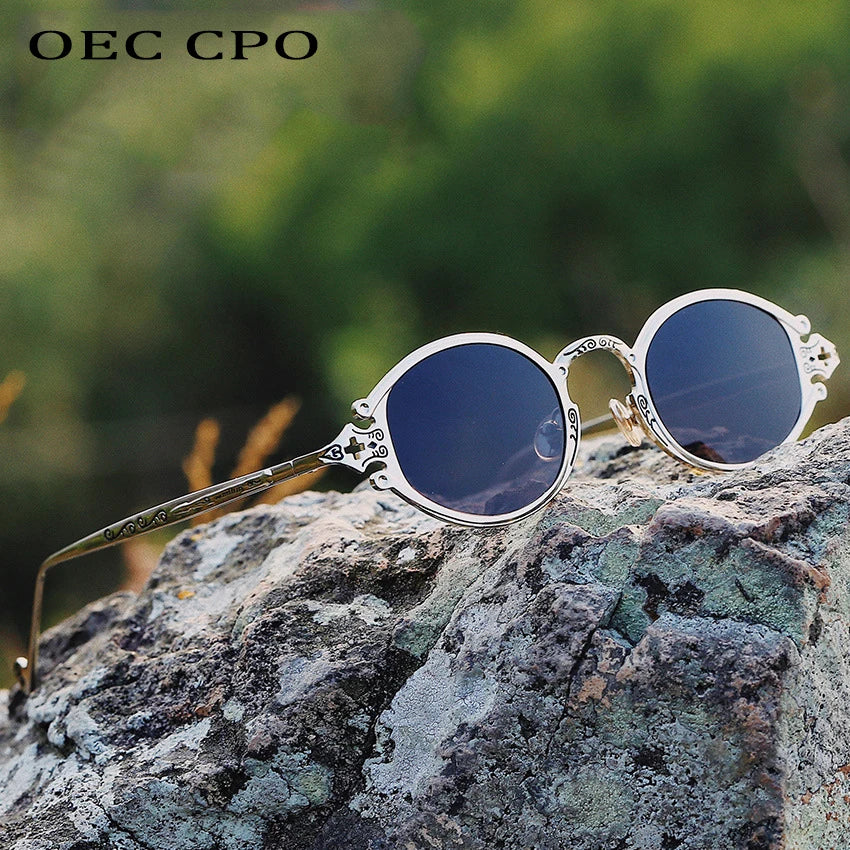 Cateye Street Shoot solbriller til mænd og kvinder, retro, steampunk, gotiske, ovale solbriller med udskåret metalstel, Gafas sol mujer