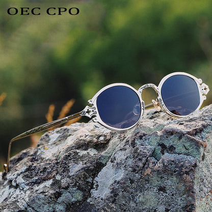 Cateye Street Shoot solbriller til mænd og kvinder, retro, steampunk, gotiske, ovale solbriller med udskåret metalstel, Gafas sol mujer