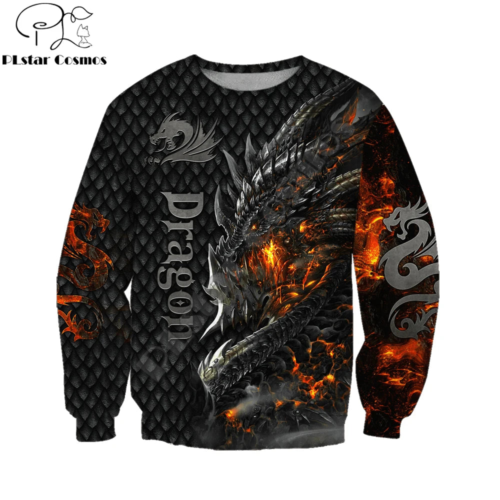 Wunderschöner Feuerdrache 3D-Allover-Print Herren-Hoodie Unisex-Kapuzenpullover Sweatshirt Herbst-Streetwear Freizeitjacke Trainingsanzug KJ749