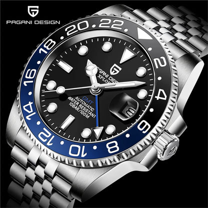 PAGANI DESIGN Men's Automatic Watches Sapphire Glass 40mm Ceramic GMT Mechanical Wristwatch Top Brand Sports Waterproof Men's Watch